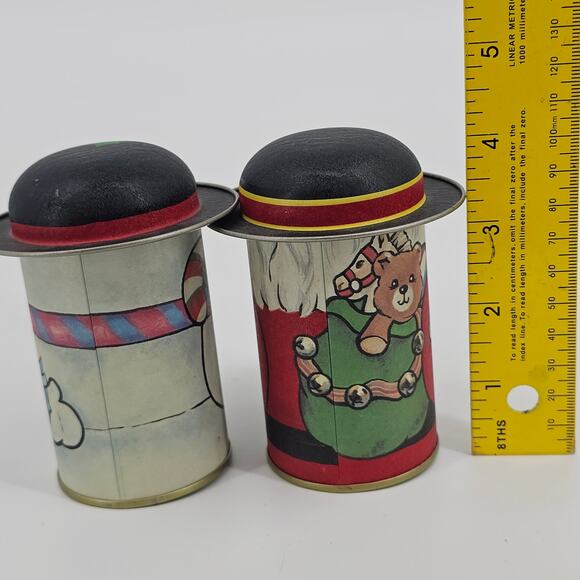 Vintage Christmas Collectible Tin cans Candy Containers Taiwan 90s Santa Snowman - Picture 3 of 9